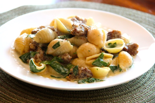 Creamy Roasted Garlic Pasta with Spinach & Sausage photo Creamy Roasted Garlic Pasta with Spinach & Sausage