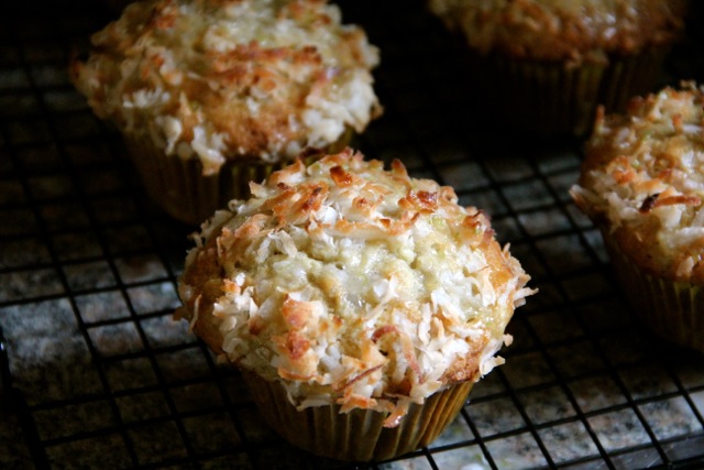 Banana Coconut Muffins with Lime Glaze