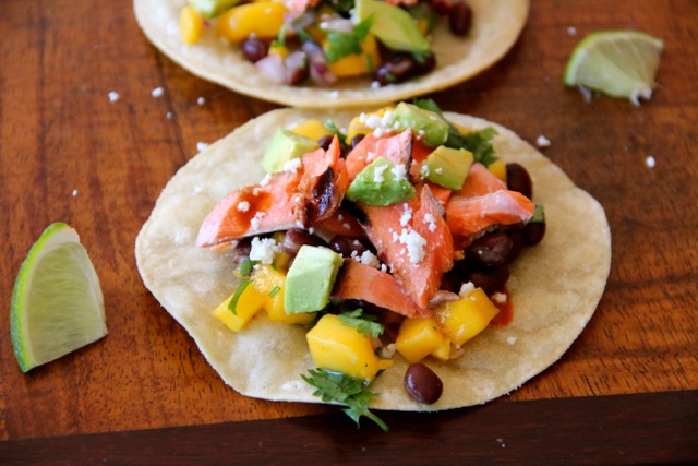 Salmon Tostadas with Mango & Black Beans