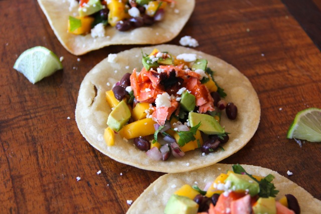 Salmon Tostadas with Mango & Black Beans photo Salmon Tostadas with Mango & Black Beans