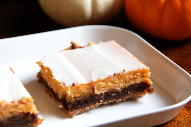 Four Layer Pumpkin Chocolate Cheesecake Bars 