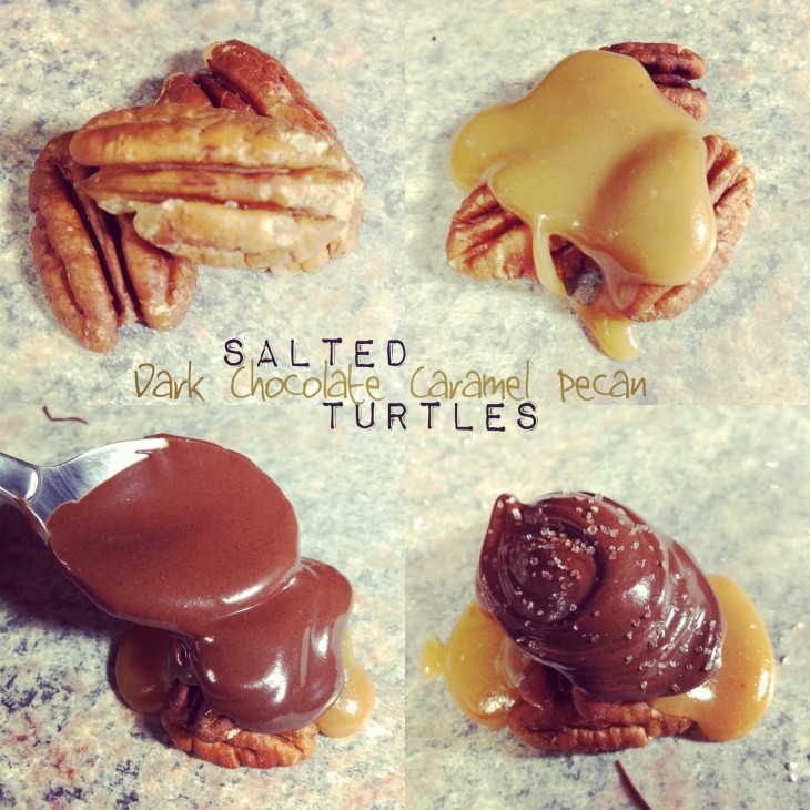 Salted Dark Chocolate Caramel Pecan Turtles
