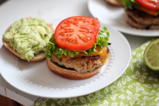 Jalapeno Turkey Burgers with Cheddar & Guacamole photo Jalapeno Turkey Burgers with Cheddar & Guacamole