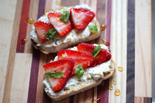 IMG 0128 Ricotta Toasts with Strawberries, Basil & Honey