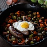 Roasted Brussels Sprouts with Chicken Sausages, Sweet Potatoes & Balsamic