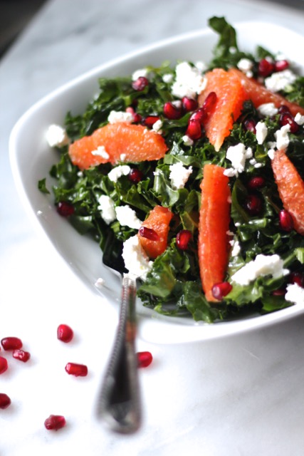 kale salad with oranges and pomegranate 