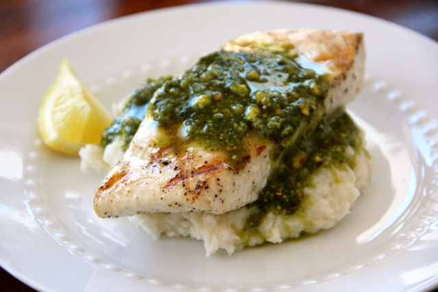 Halibut with Pistachio Pesto via Alaska from Scratch