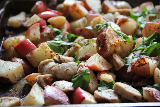 Maple Dijon Potatoes with Sausage & Apples via Alaska from Scratch