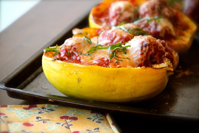 Spaghetti Squash and Meatballs via Alaska from Scratch