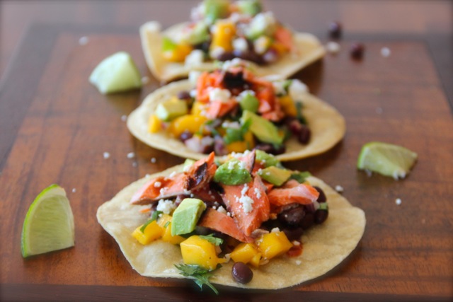 Salmon Tostadas with Mango & Black Beans via Alaska from Scratch