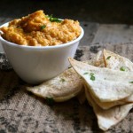 Sweet Potato Hummus with Baked Flour Tortilla Chips