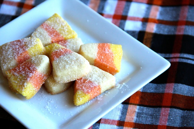 Mini Sugared Candy Corn Cookies via Alaska from Scratch
