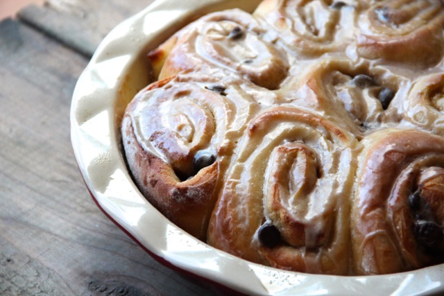 Espresso Chocolate Chip Cinnamon Rolls via Alaska from Scratch