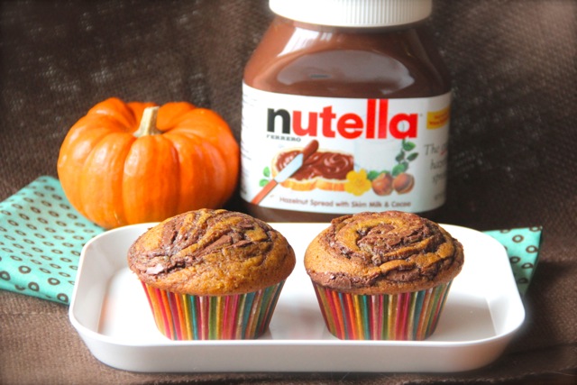 Pumpkin Nutella Swirl Muffins via Alaska from Scratch