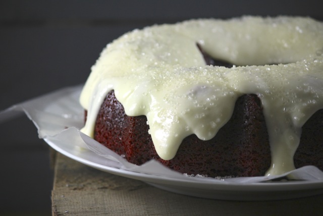 Sparkling Red Velvet Bundt Cake via Alaska from Scratch