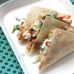 BBQ Chicken Wonton Tacos with Sesame Slaw