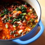 Spicy Chorizo Red Lentil Soup with Kale