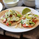 Blackened Salmon Tacos with Avocado Corn Salsa & Cilantro Ranch Dressing