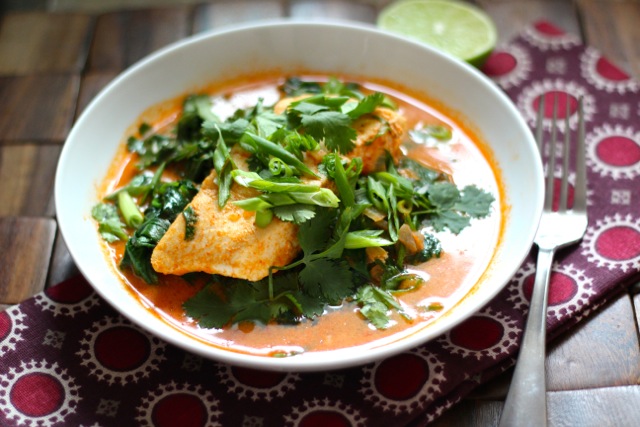 Poached Halibut In Thai Coconut Curry Broth
