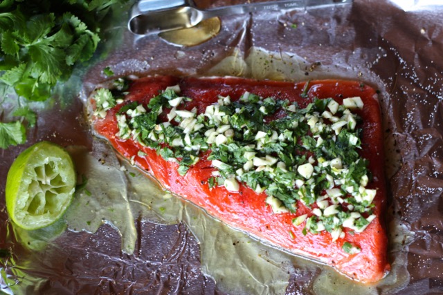 Salmon baked in foil