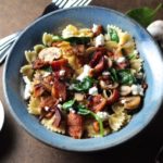 Pasta with Mushrooms, Bacon, Spinach & Goat Cheese