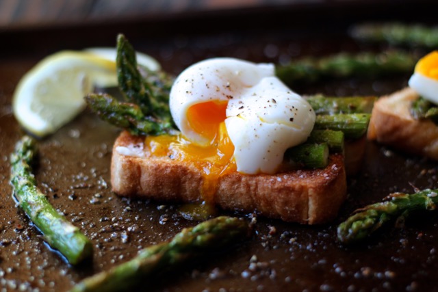 soft boiled eggs with asparagus on toast