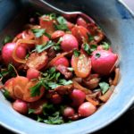 Braised Radishes with Bacon & Shallots